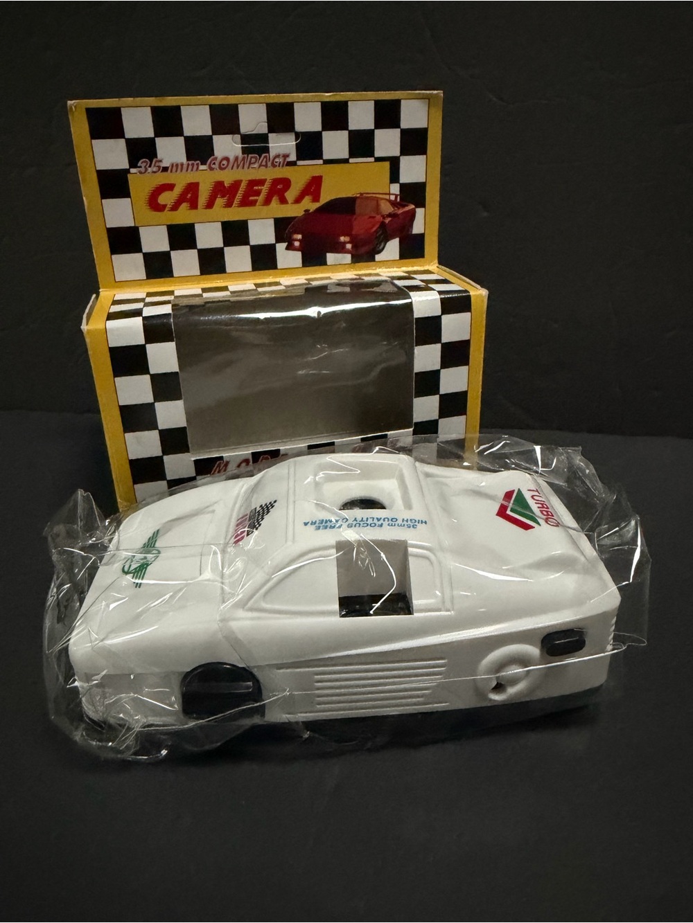 Vintage Fashion Film Camera 35mm Packaging Insert with White Sports Car